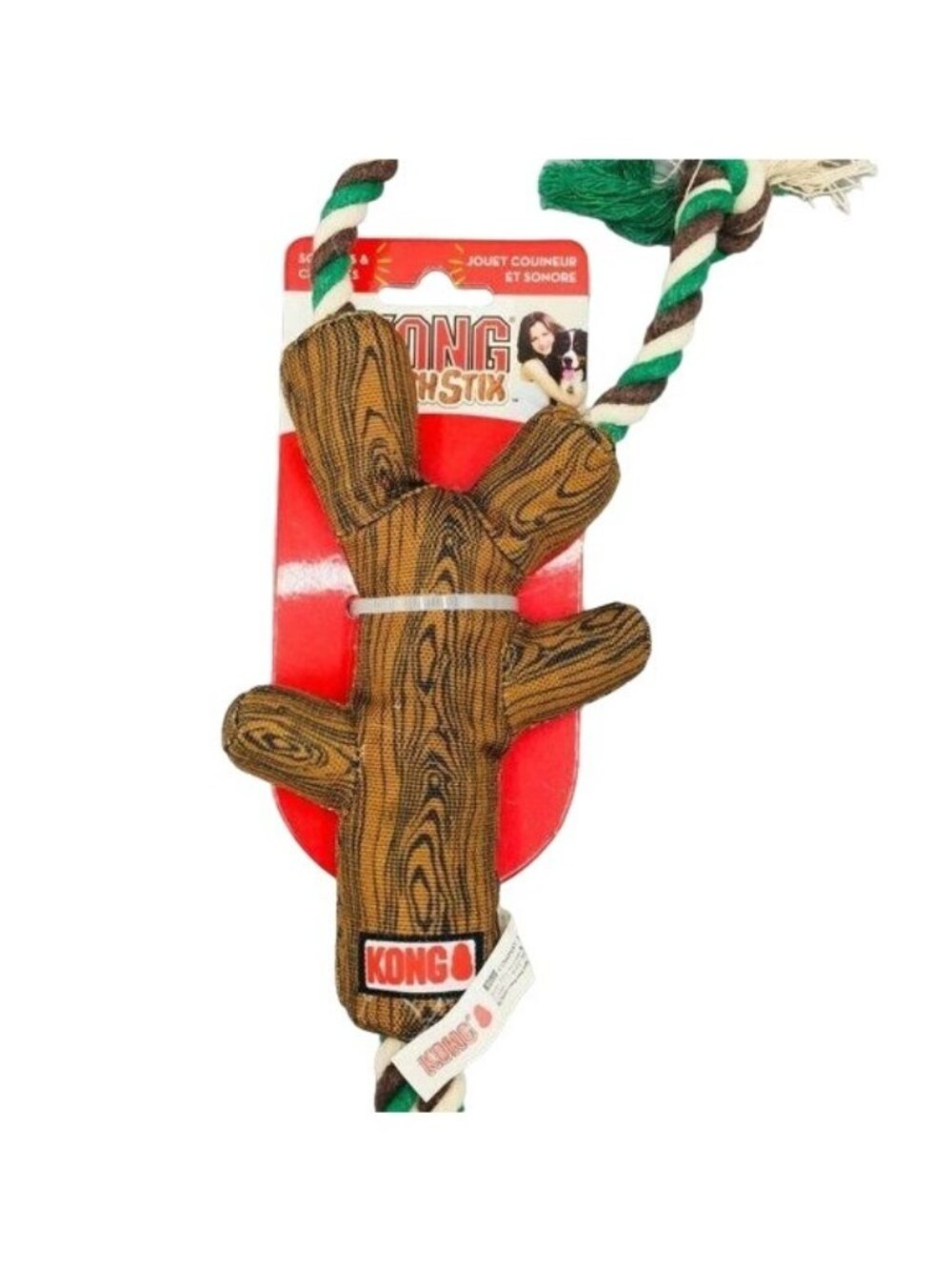 Kong FETCHSTIX Soft Faux Wood Small Dog Toy with Rope Pulls Crinkle 